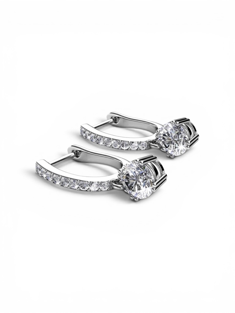 18K White Gold Plated Horseshoe Drop Dangle Earrings – Swarovski Crystal NIB
